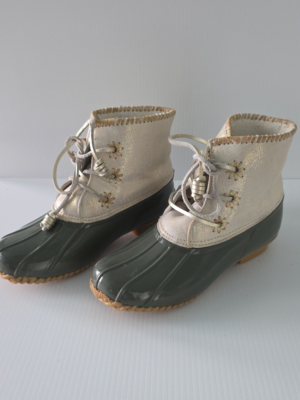 Jack Rogers Chloe Women’s Size 9 Two-Tone Duck Boots - Olive Green and Cream